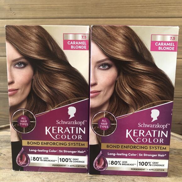 (2) Schwarzkopf Keratin Color, 7.5 CARAMEL BLONDE, Permanent Hair Color Dye - Picture 1 of 7